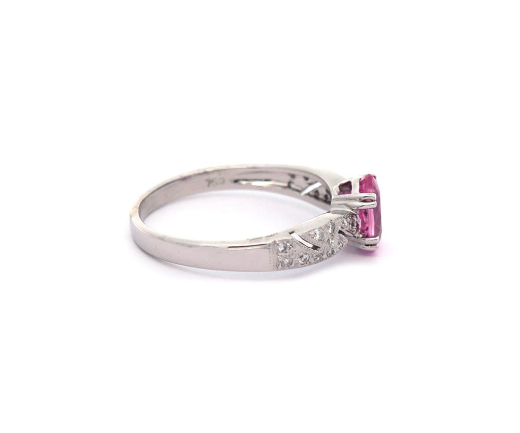 1.00ct Oval Pink Sapphire and 0.20ctw Diamond Accent Ring in 18K