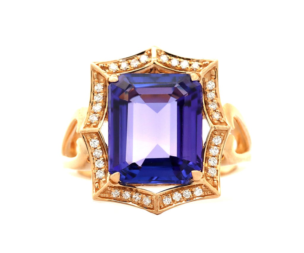 6.09ct Tanzanite and 0.12ctw Diamond Frame Statement Ring in 18K