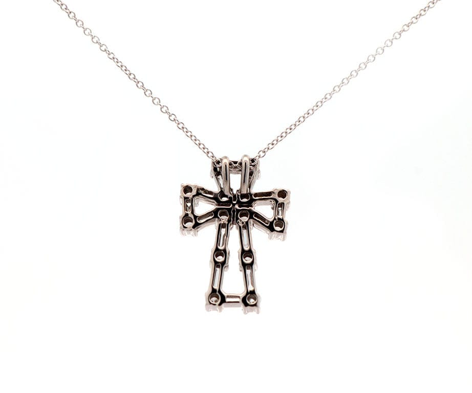 0.90ctw Baguette and Round Diamond Cross Pendant Necklace in 14K