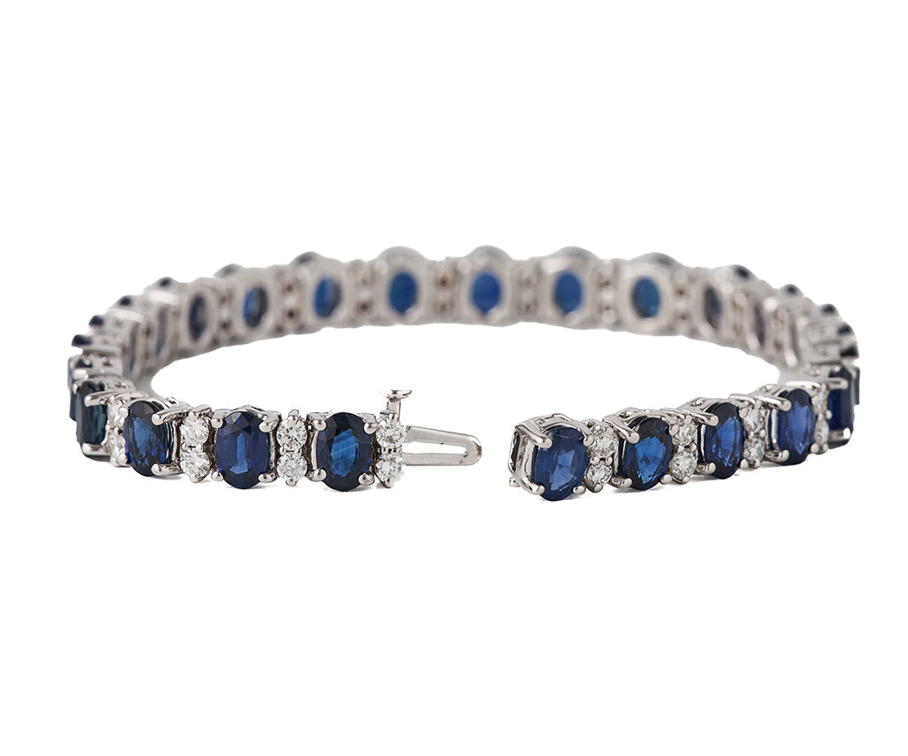 16.0ctw Oval Sapphire and 1.50ctw Diamond Alternating Tennis Bracelet in