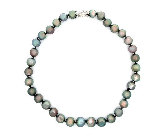 10.0 – 12.0MM Tahitian Pearl and 0.35ctw Diamond Clasp Strand Necklace in 18K