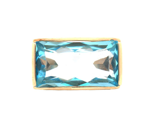 40.0ct Modern Blue Topaz East West Statement Ring in 14K