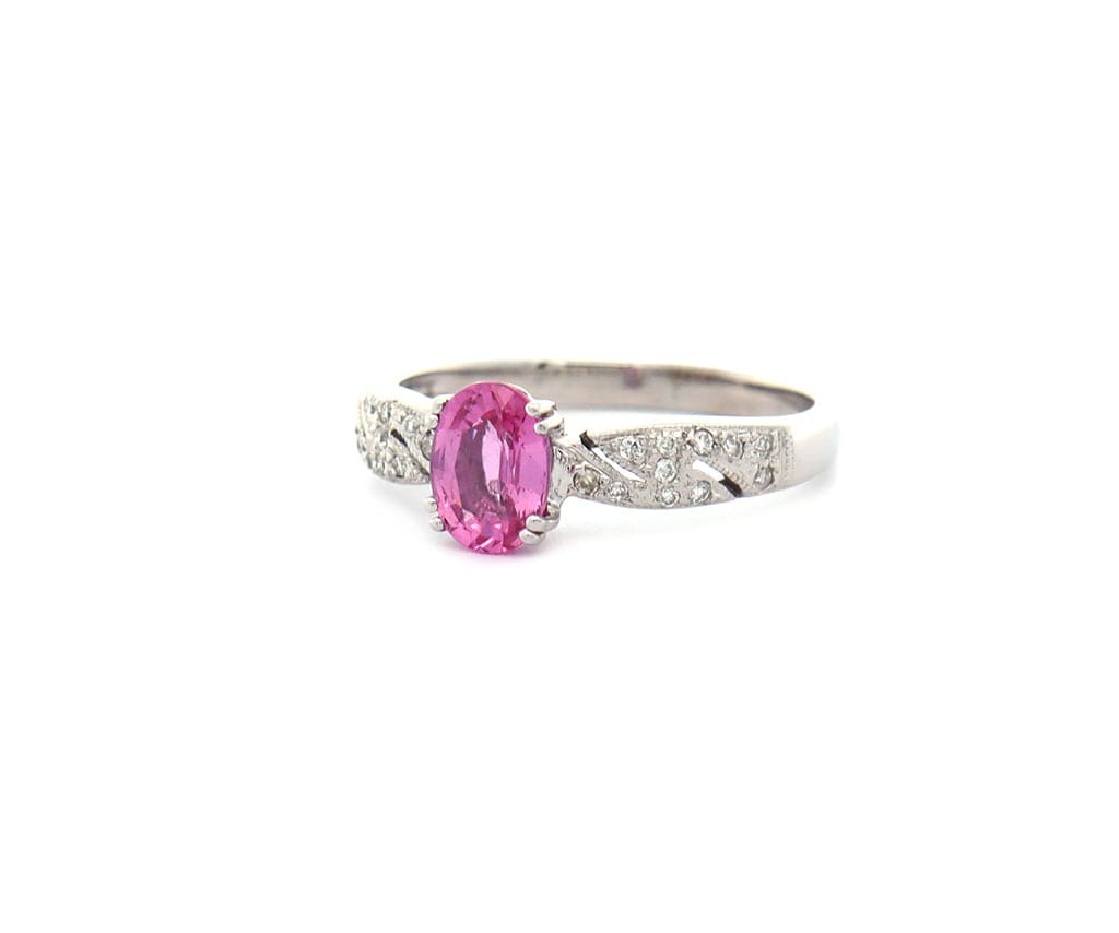 1.00ct Oval Pink Sapphire and 0.20ctw Diamond Accent Ring in 18K