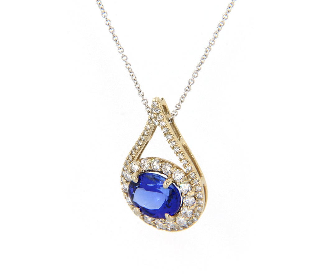 3.00ct Oval Tanzanite and 0.75ctw Diamond Double Frame Pendant Necklace in 18K