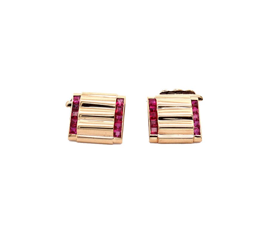 3.00ctw Step Cut Ruby Double Sided Cufflinks in 14K