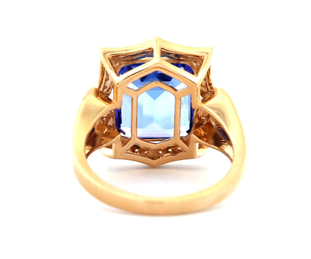 6.09ct Tanzanite and 0.12ctw Diamond Frame Statement Ring in 18K