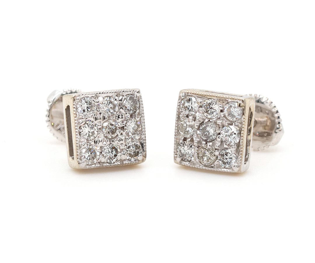 1.00ctw Diamond Cluster Square Shaped Stud Earrings in 14K