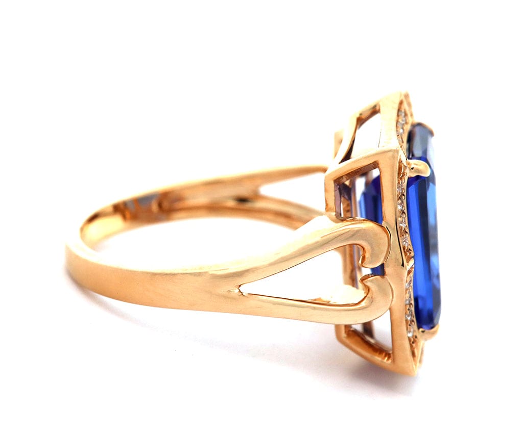 6.09ct Tanzanite and 0.12ctw Diamond Frame Statement Ring in 18K