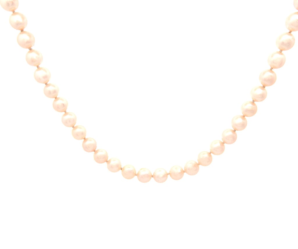 8.0MM Akoya Pearl and Ruby Clasp Strand Necklace in 14K