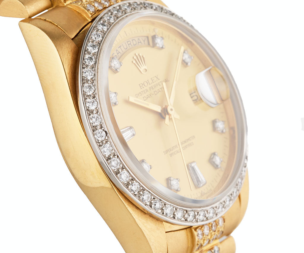 1984 Rolex President Day-Date Aftermarket Diamond Dial & Bezel Watch