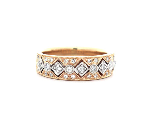 0.25ctw Diamond Milgrain Two Tone Band Ring in 14K