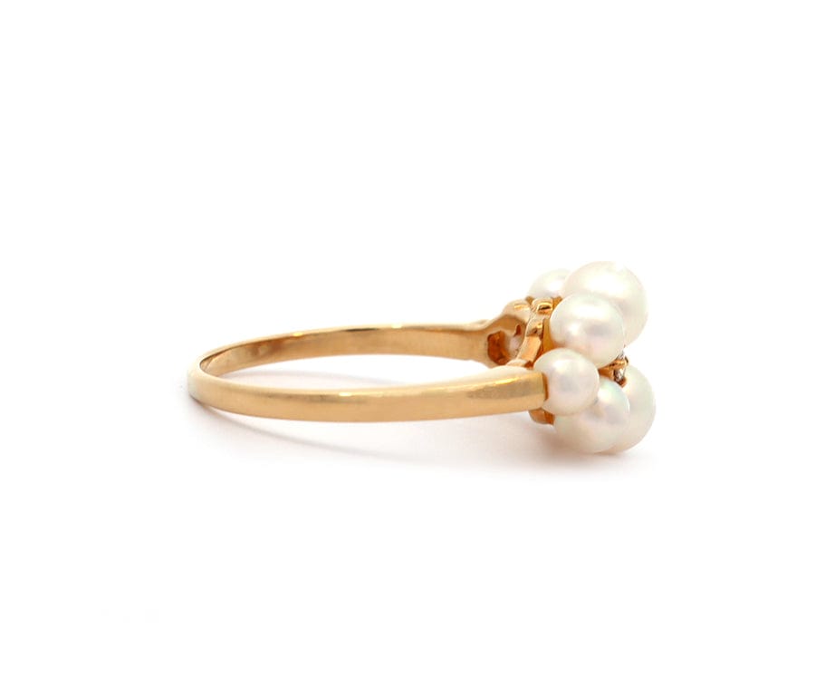 Vintage Mikimoto Cultured Pearl and Diamond Cluster Ring in 18K