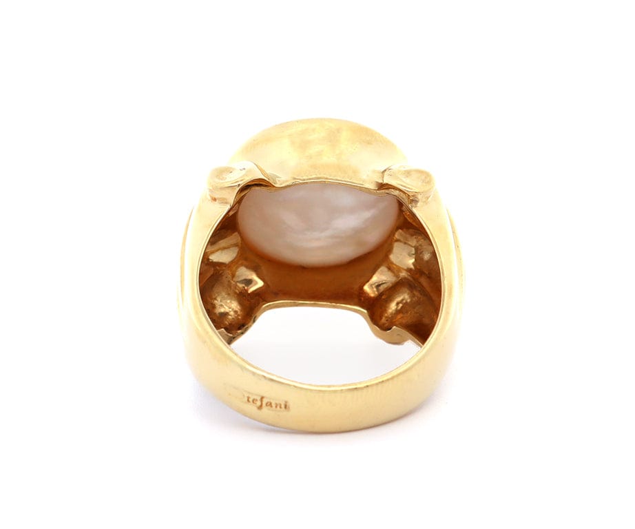 14.50MM Mabe Pearl Italian Style Ring in 18K