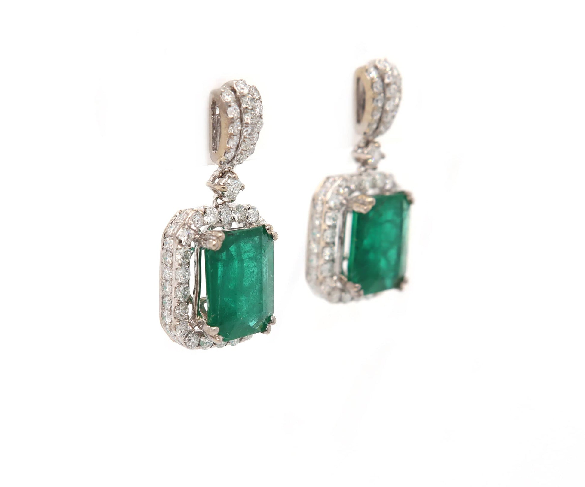 5.00ctw Emerald and 1.75ctw Diamond Frame Drop Earrings in 18K