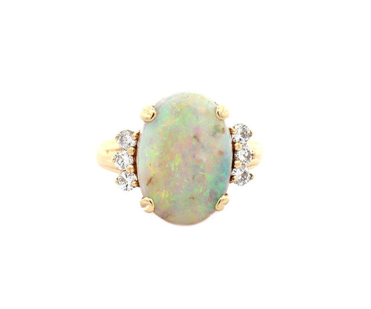 2.75ct Oval Opal and 0.18ctw Diamond Ring in 14K