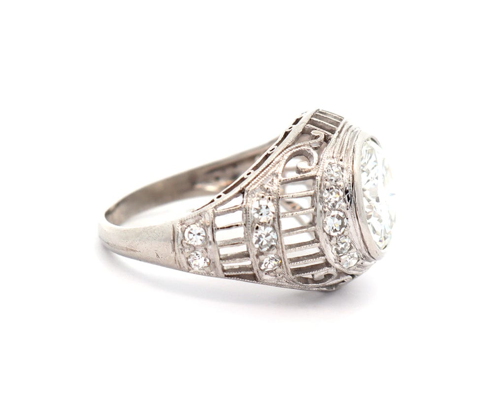 Vintage 3.00ctw Round Diamond Art Deco Filigree Dome Engagement Ring in Platinum