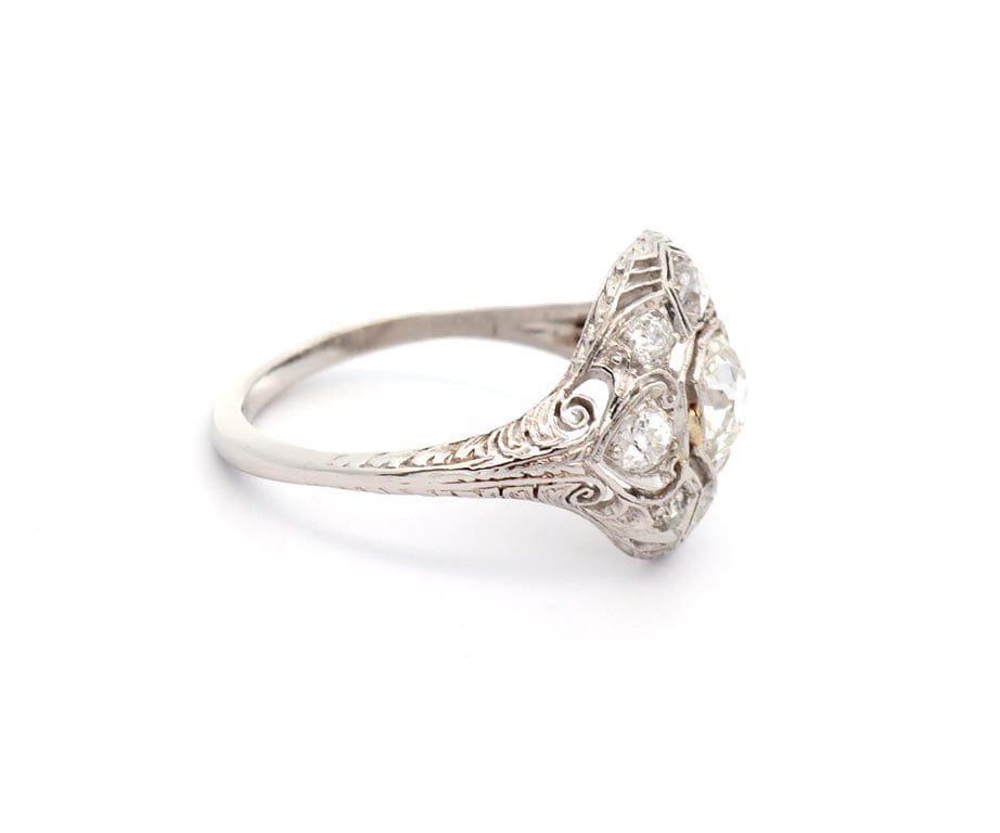 Vintage 1.68ctw Old Mine and Round Diamond Filigree Engagement Ring in Platinum