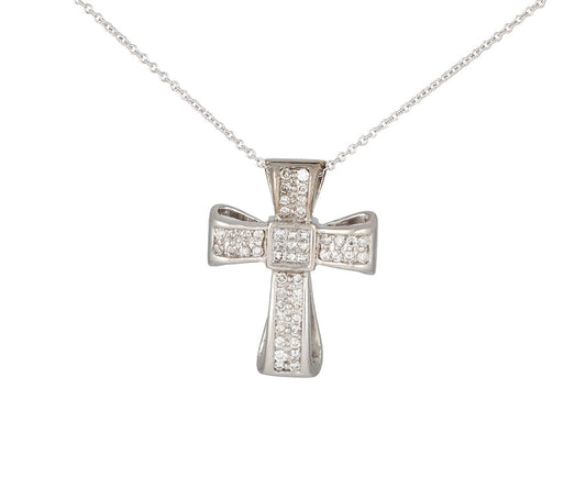 0.50ctw Princess and Round Diamond Cross Pendant Necklace in 14K