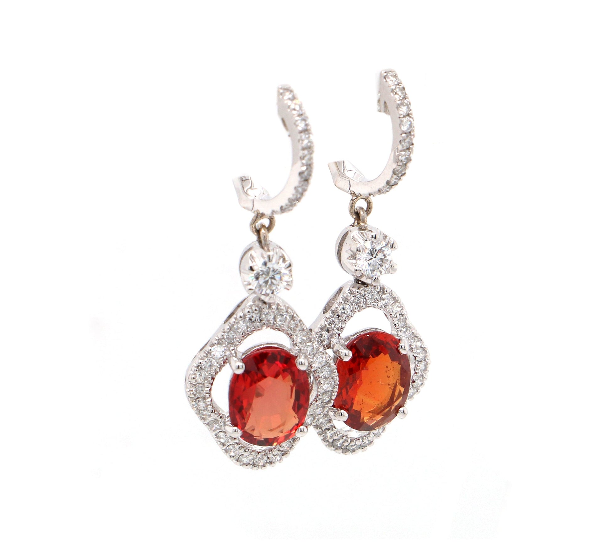 3.00ctw Orange Sapphire and 0.42ctw Diamond Frame Drop Earrings in 18K