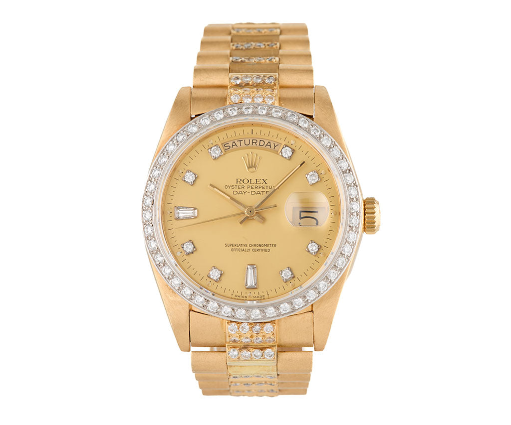 1984 Rolex President Day-Date Aftermarket Diamond Dial & Bezel Watch