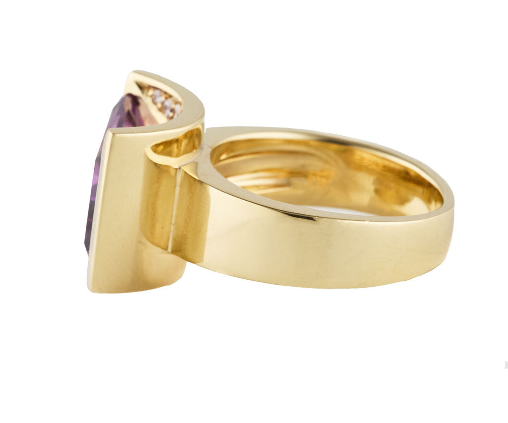 7.0ct Amethyst and 0.50ctw Diamond Concave Cocktail Ring in 14K