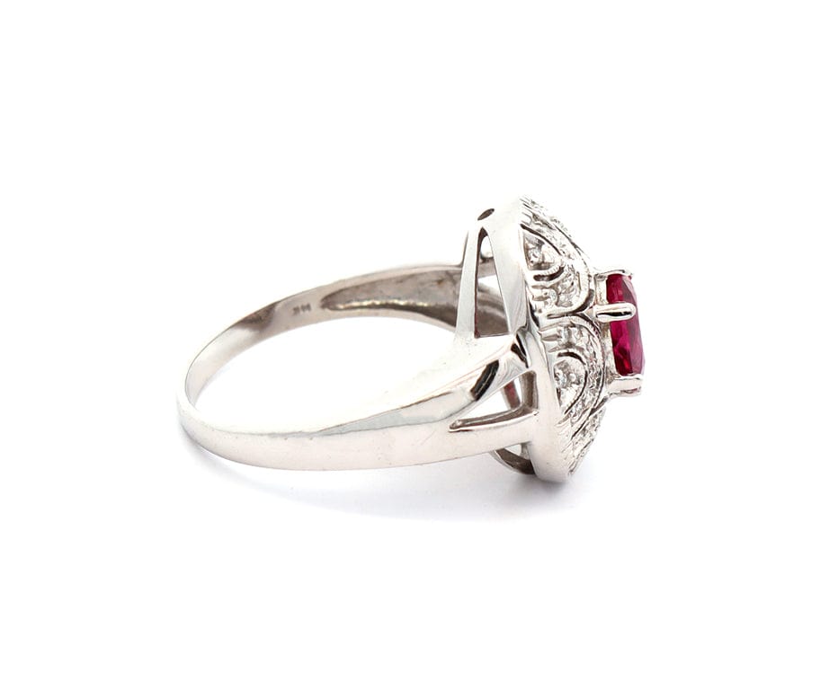 1.35ct Oval Pink Tourmaline and 0.10ctw Diamond Art Nouveau Ring in 14K