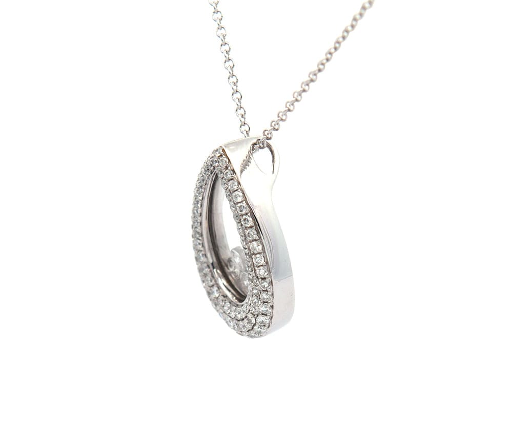 0.75ctw Pave Diamond Floating Pear Shaped Frame Pendant Necklace in 18K