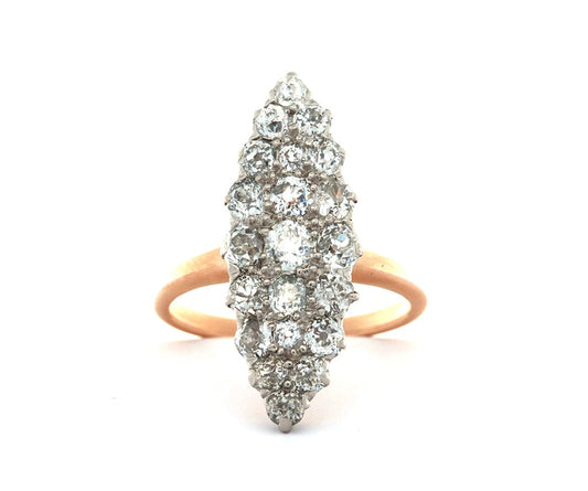 Vintage 1.30ctw Round Diamond Cluster Marquise Shaped Ring in 14K