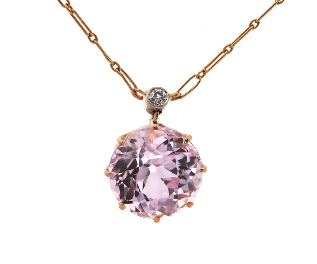 Vintage Tiffany & Co. 6.25ct Kunzite and 0.03ct Diamond Pendant Necklace in 18K