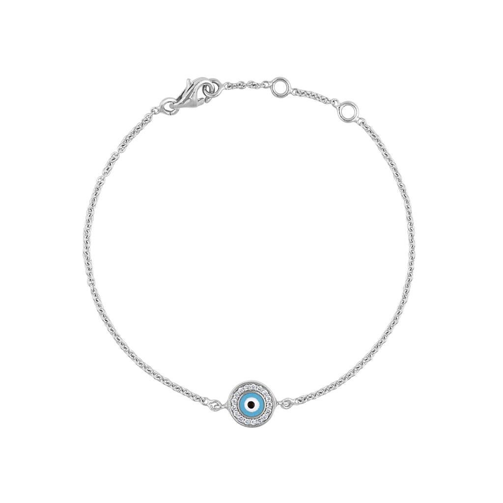 Aaron Basha18K White Gold Evil Eye Enamel and Diamond Bracelet