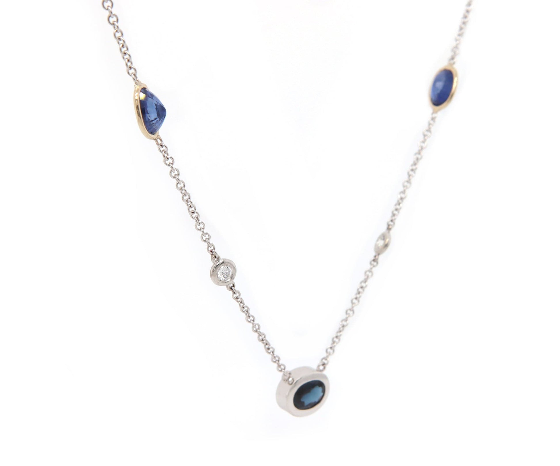 3.00ctw Sapphire and 0.25ctw Diamond Station Necklace in 14K