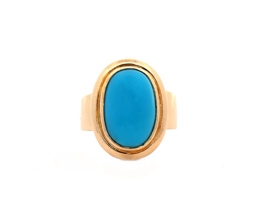 Vintage Oval Turquoise Bezel Set Ring in 18K