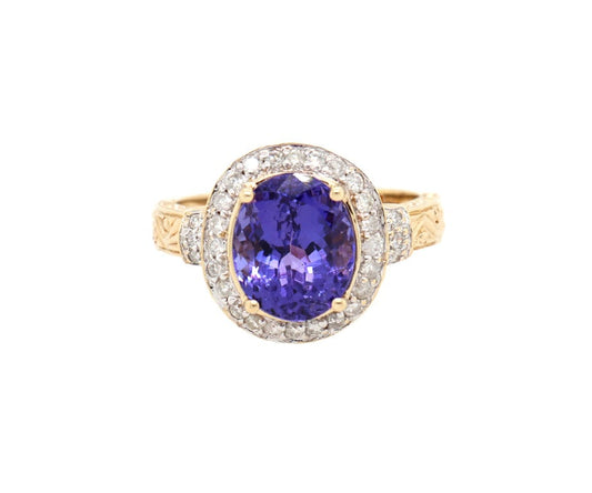 2.50ct Oval Tanzanite and 0.20ctw Diamond Frame Ring in 14K