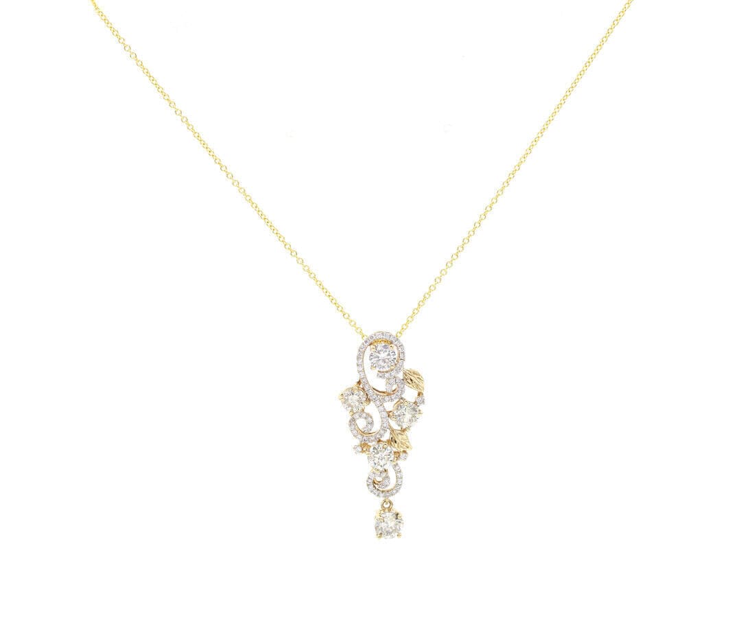 1.75ctw Diamond Swirling Leaf Pendant Necklace in 14K