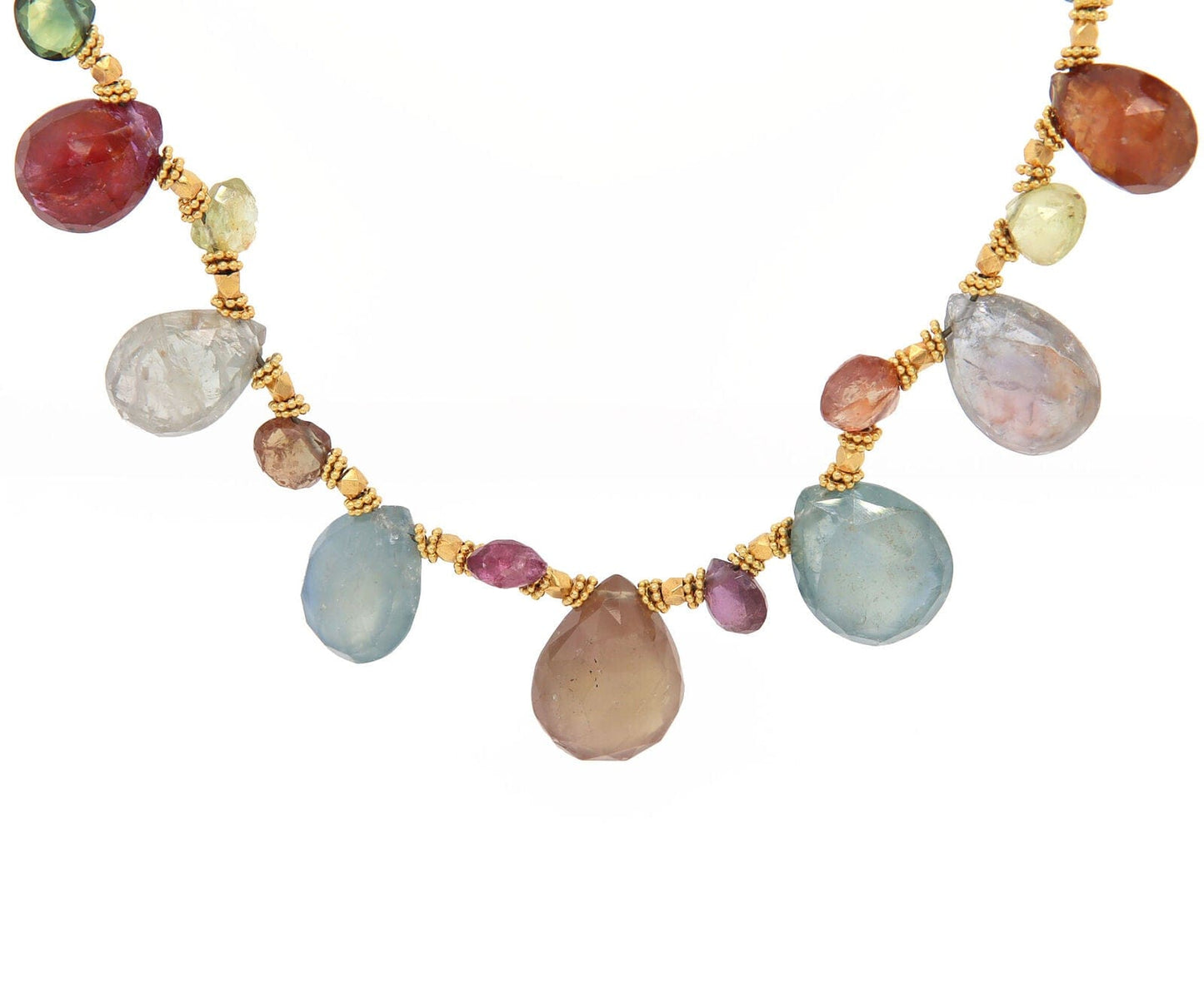 60.0ctw Multi-Color Briolette Stones Necklace in 21K