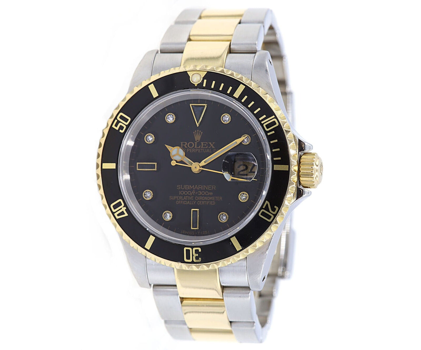 2001 Rolex Submariner 16613 40MM Aftermarket Diamond Black Dial Men's Watch