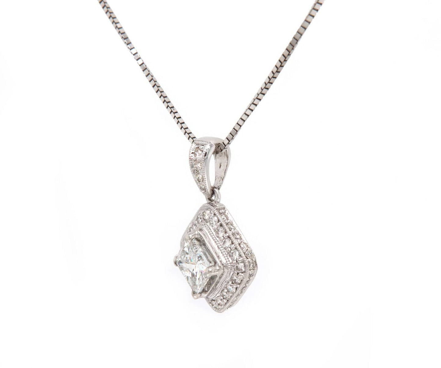 1.21ctw Princess and Round Diamond Frame Pendant Necklace in 14K