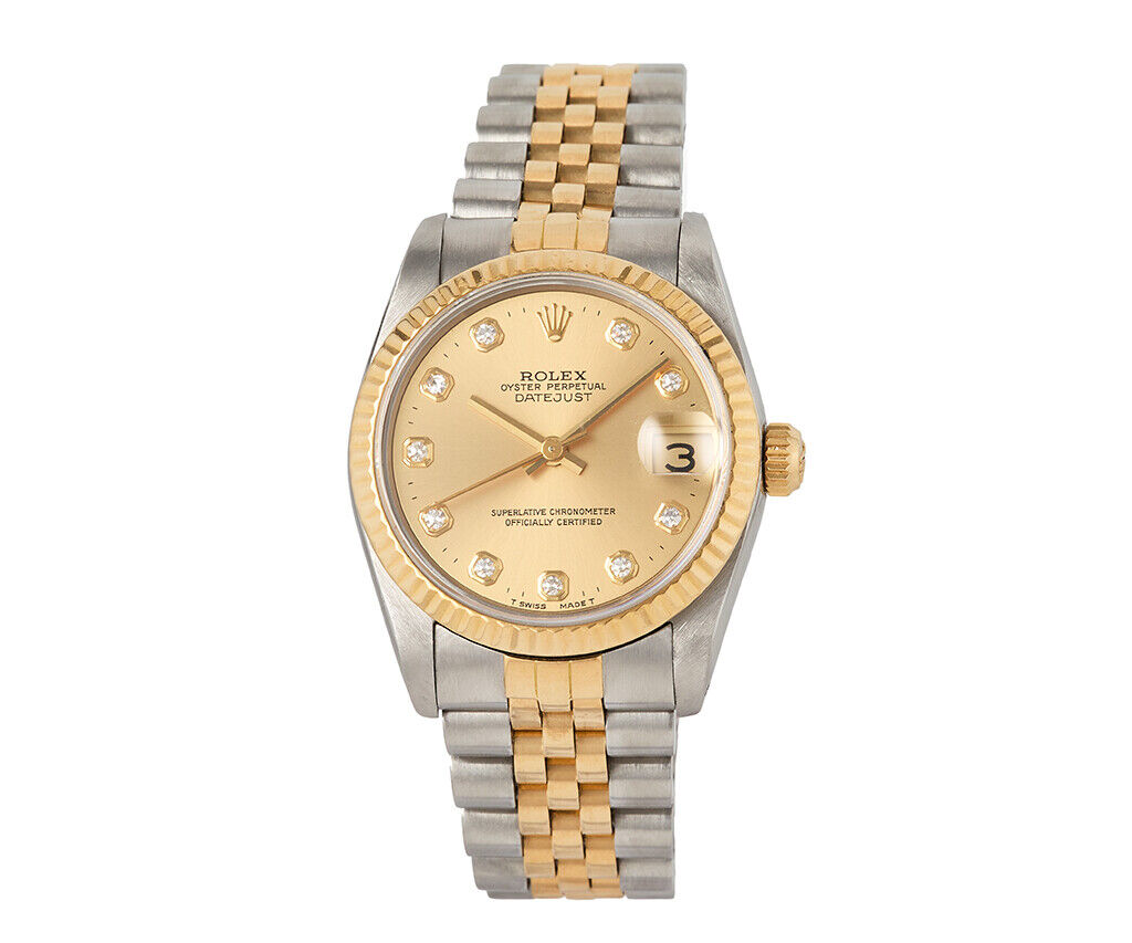 1987 Rolex Datejust 68277 31MM Champagne Diamond Dial Ladies Watch