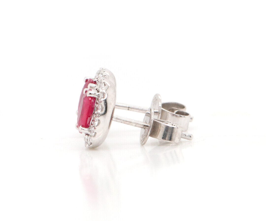 1.20ctw Oval Ruby and 0.50ctw Diamond Frame Stud Earrings in 14K