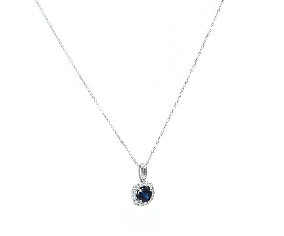 1.27ct Round Sapphire and 0.45ctw Diamond Frame Pendant Necklace in 14K