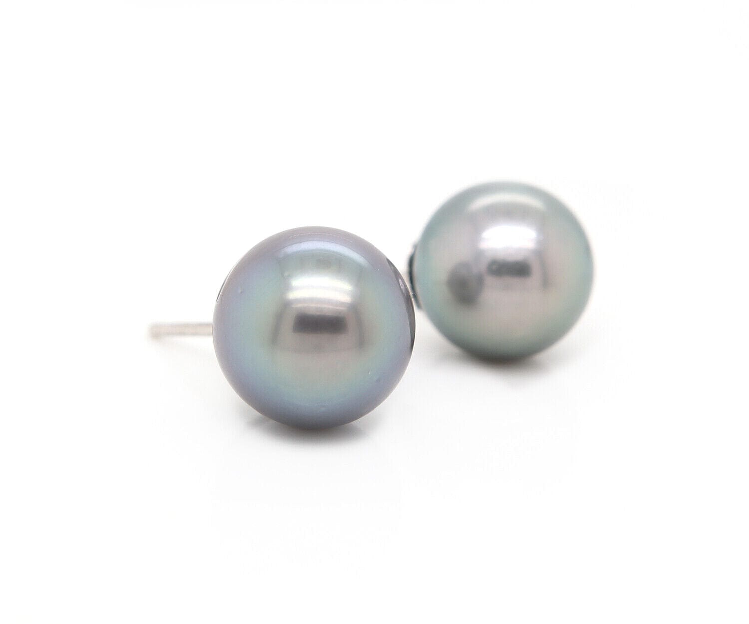 14.0 MM Black Tahitian Pearl Stud Earrings in 14K