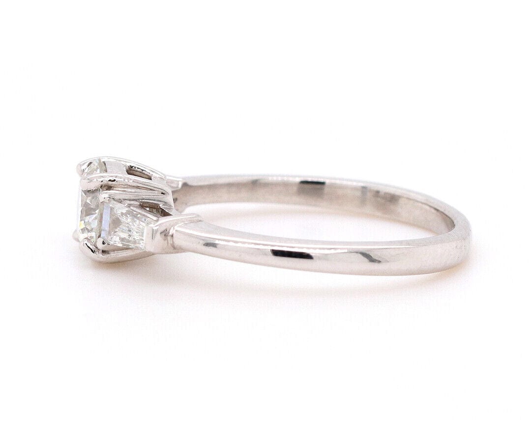 0.96ctw Round and Tapered Baguette Three Stone Engagement Ring in 14K