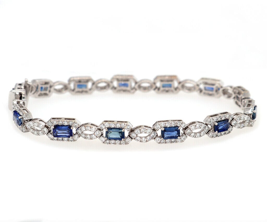 4.80ctw Sapphire and 1.29ctw Diamond Frame Link Bracelet in 14K