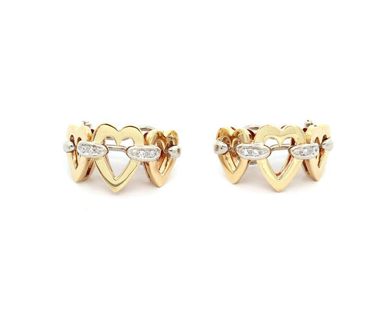 0.20ctw Diamond Heart Linked Two Tone Omega Back Earrings in 18K