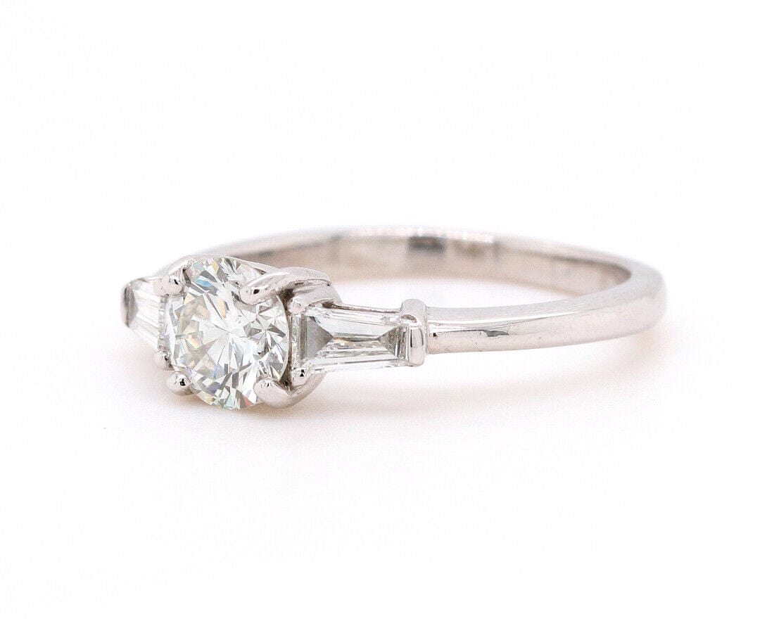 0.96ctw Round and Tapered Baguette Three Stone Engagement Ring in 14K