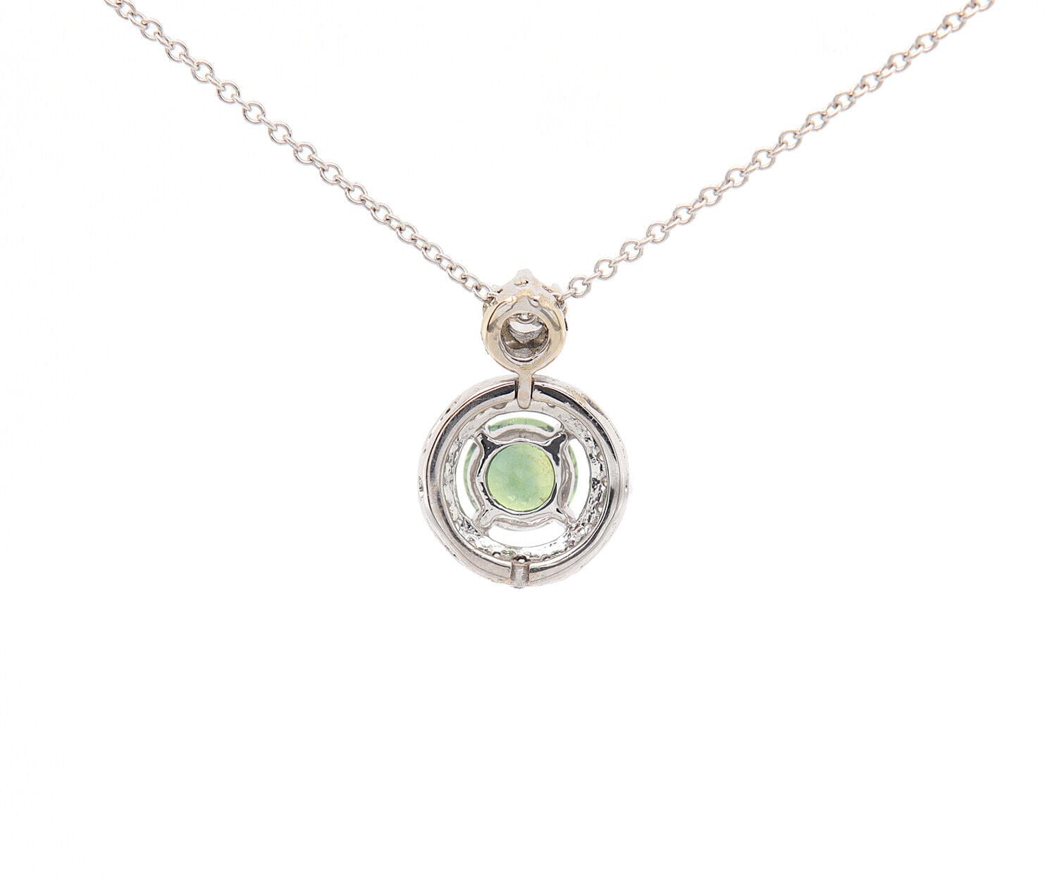 0.75ct Green Tourmaline and 0.25ctw Diamond Halo Pendant Necklace in 18K