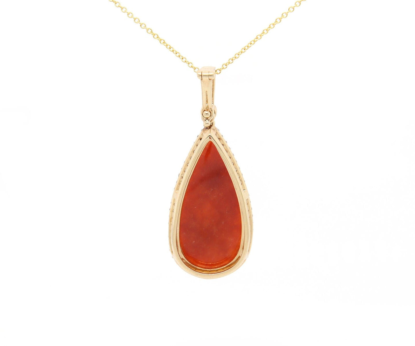 5.00ct Teardrop Shaped Carnelian and 0.25ctw Diamond Frame Pendant Necklace 14K