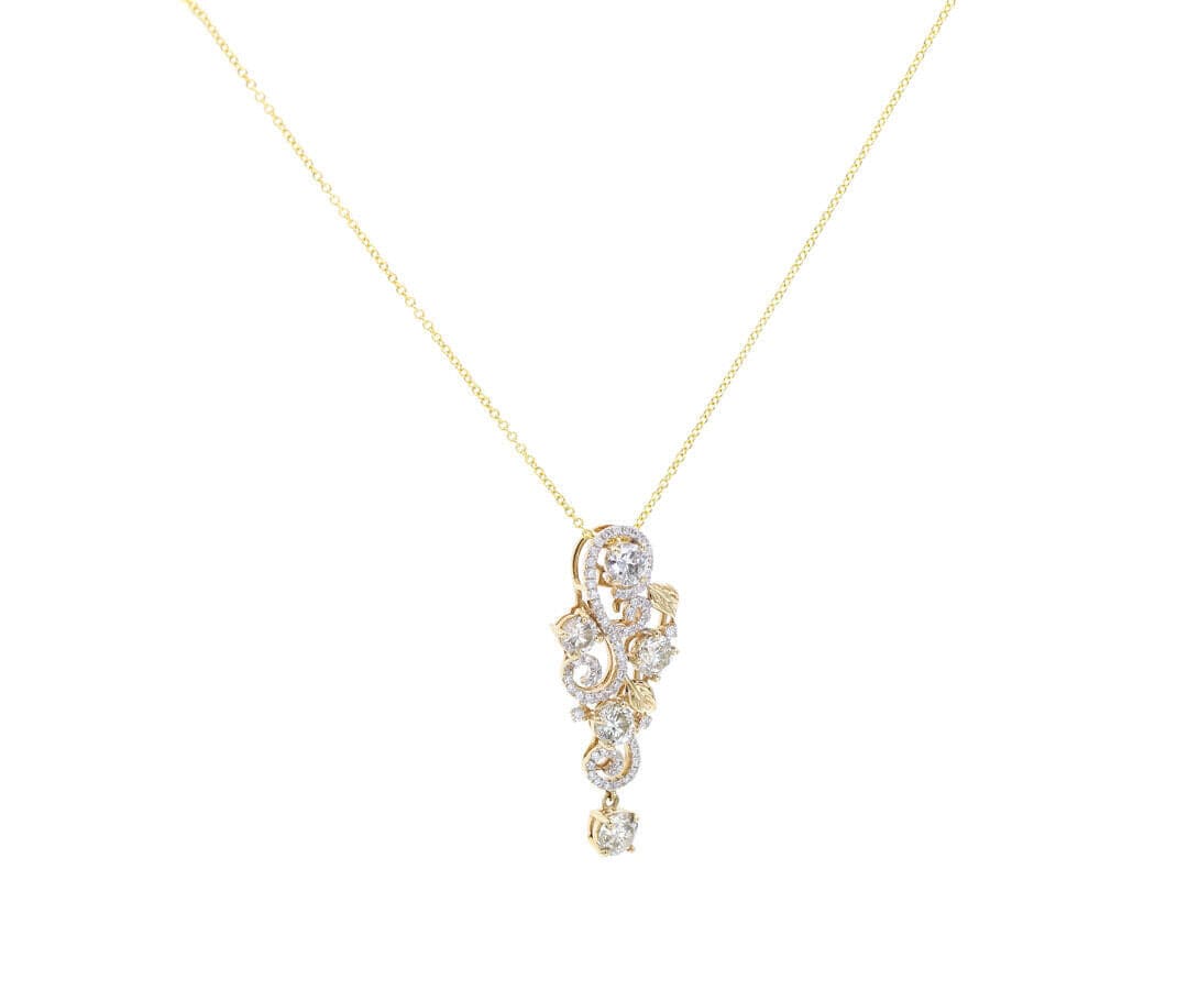 1.75ctw Diamond Swirling Leaf Pendant Necklace in 14K