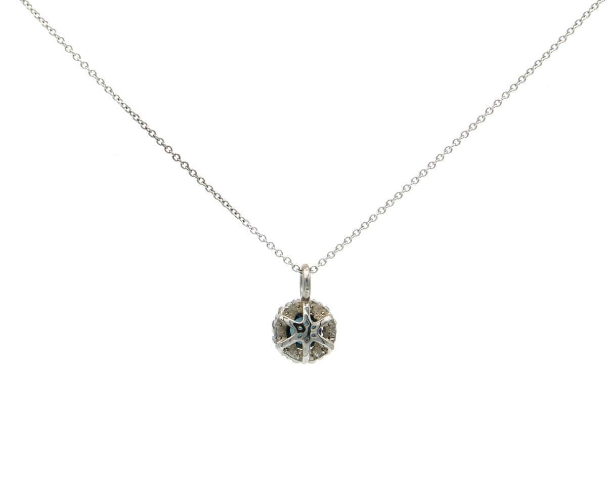 0.70ct Round Sapphire and 0.50ctw Diamond Halo Pendant Necklace in 14K