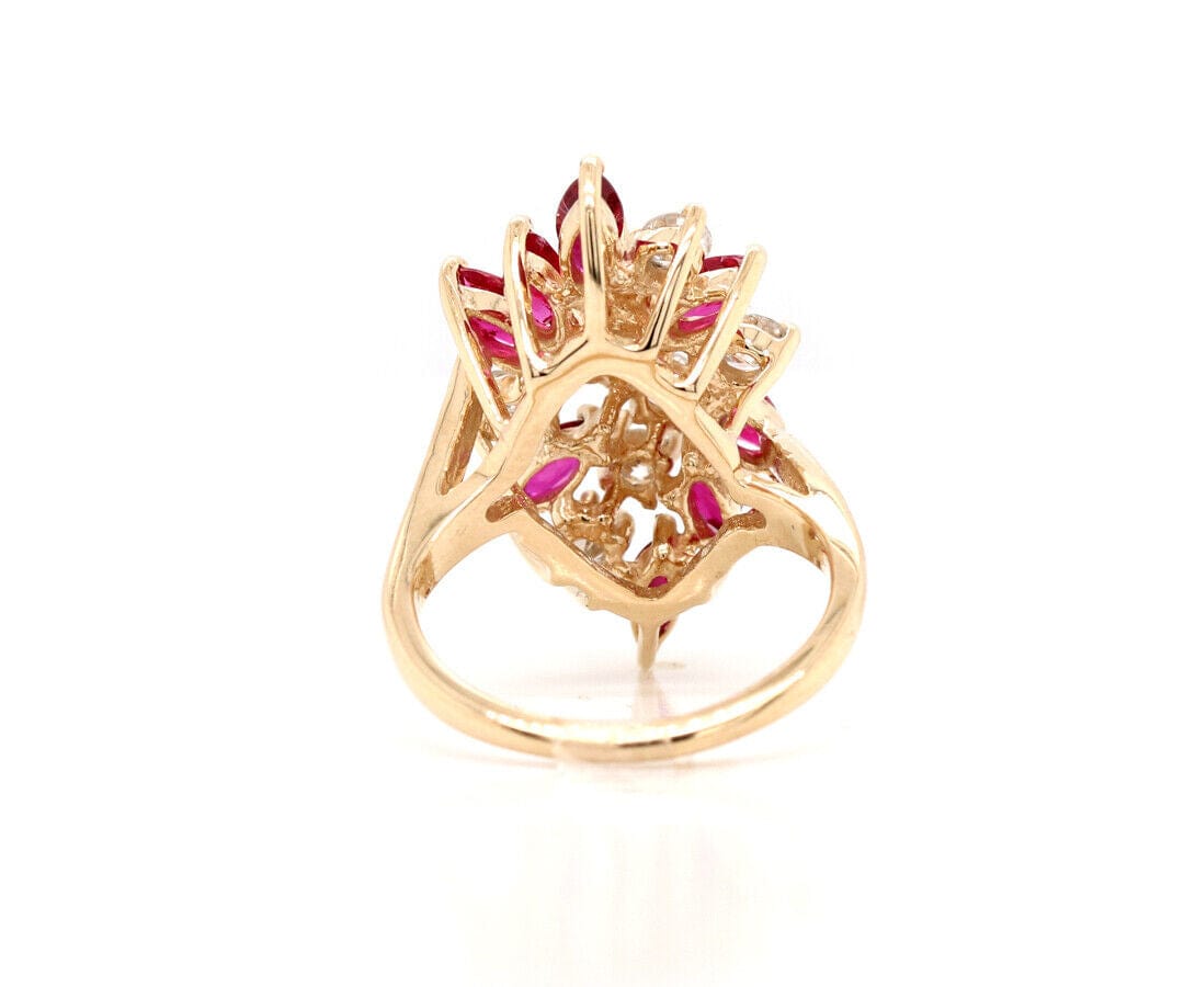 1.25ctw Marquise Ruby and 1.00ctw Diamond Spray Cocktail Ring in 14K